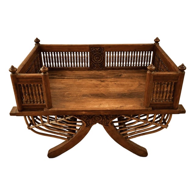 20th Century Carved Wooden Howdah Elephant Saddle Rectangular Chair For Sale