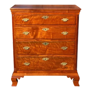18th Century Antique Chippendale Pennsylvania Cherry Bachelor Chest with Carved Columns