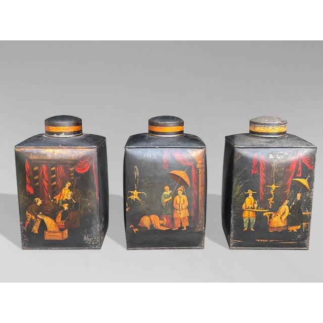Gray William IV Painted Toleware Tea Canisters, 1830, Set of 3 For Sale - Image 8 of 8