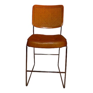Midcentury Chromcraft Marcel Breuer Style Cane & Chrome Bar Stool / High Chair For Sale