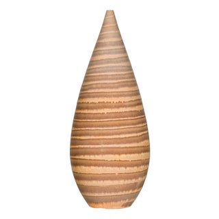 Tall Artisan Ceramic Vase with Brown Striped Glaze For Sale
