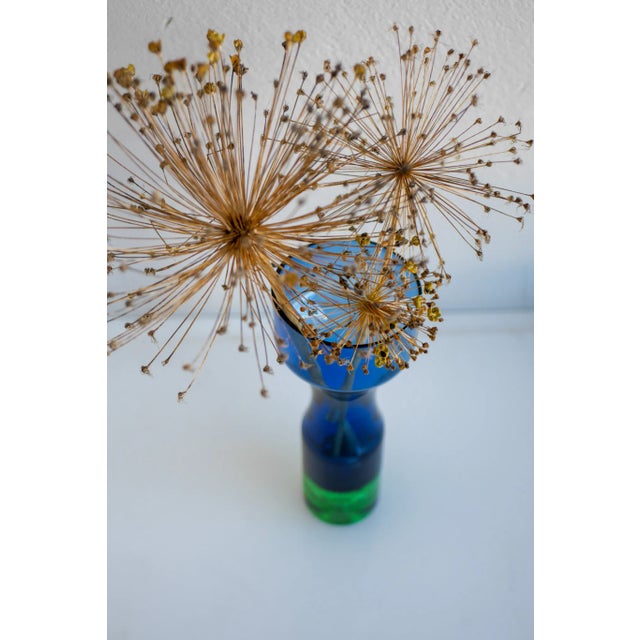 A striking glass vase in blue and green by Bo Borgström for Åseda Glass works, Sweden. This is very much a statement glass...