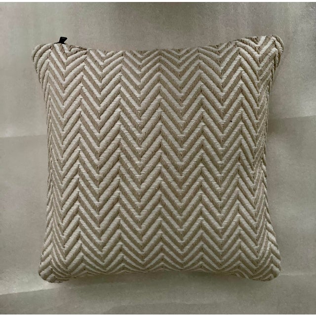 Beige/ White Herringbone Jacquard Decorative Pillow Cover For Sale - Image 4 of 6