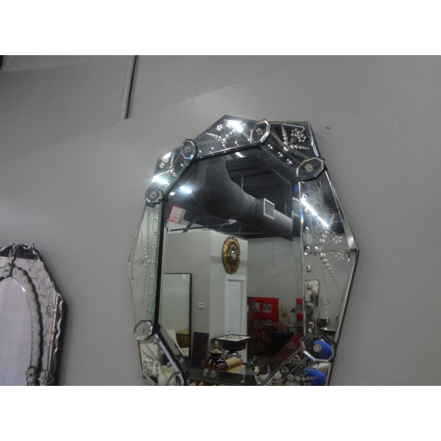 Silver Vintage Etched and Beveled Venetian Mirror For Sale - Image 8 of 12