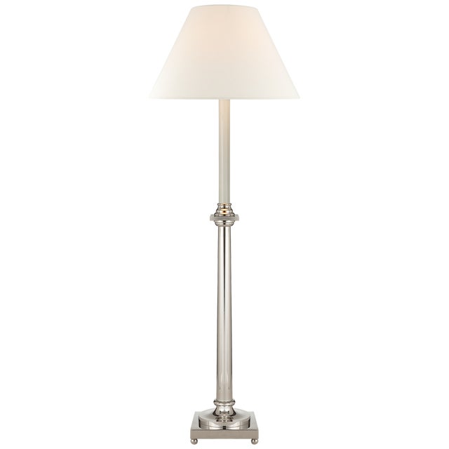 Traditional Chapman & Myers by Visual Comfort Signature Swedish Column Buffet Lamp in Polished Nickel with Linen Shade For Sale - Image 3 of 3