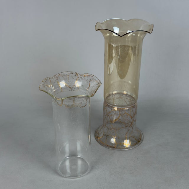 A refined double-piece decorative vase in blown glass with gold leaf, original with the Velab Artigiani del Vetro...