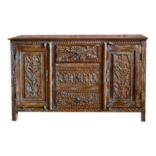 1920s Brass Studs Washed Blue 2 Door Sideboard For Sale