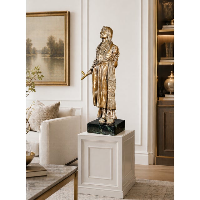 Carl Kauba "Chief Wolf Robe" Patinated Bronze Sculpture on Marble Base For Sale - Image 13 of 13