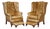 Pair of Vintage Tan Brown Leather Chesterfield Wingback Chairs With Footstools For Sale