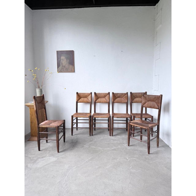 Wood Straw and Oak Chairs from Beauche Perriand, 1950s, Set of 6 For Sale - Image 7 of 18