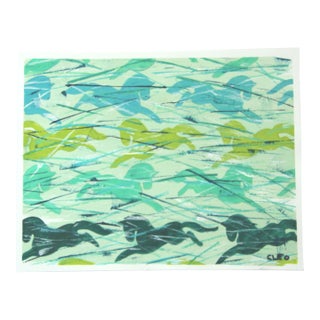 Horses Pattern Minimalism Folk Art Pop Art Abstract Green Original Painting by Cleo Plowden For Sale