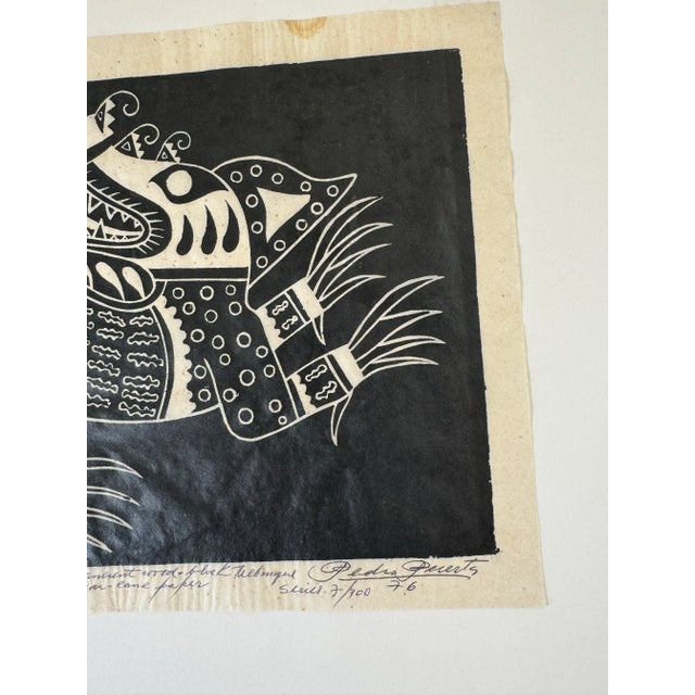 Signed 1970s Pedro Puerta "Dragon Number 3" 7/100 Wood Block Print For Sale - Image 9 of 12