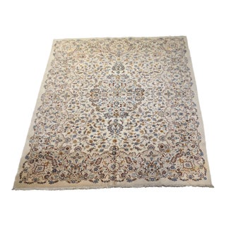 Vintage Persian Kashan Ivory Floral Wool Area Rug – Circa 1970s – 10’6” X 13’9” For Sale