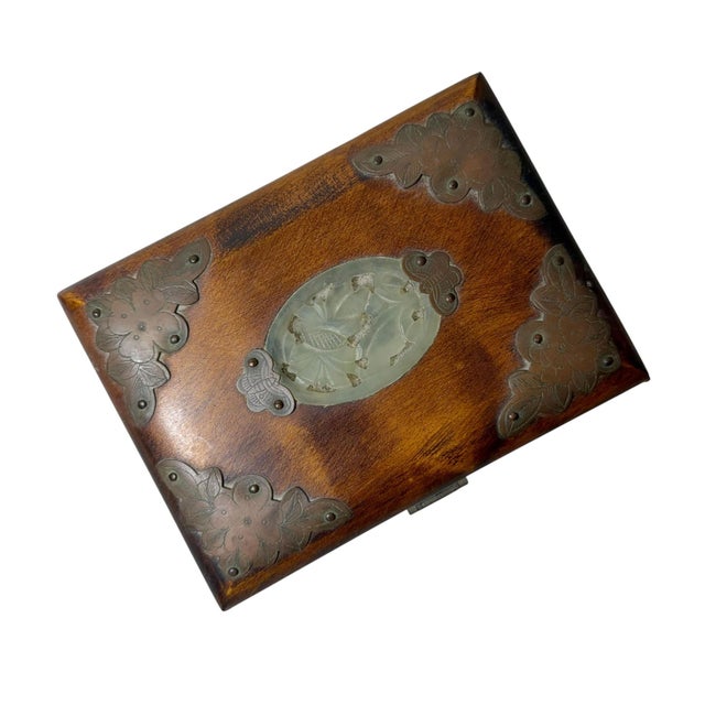 Wood Chinese Rosewood Strongbox With Jade and Brass, Circa 1920s For Sale - Image 7 of 9