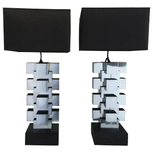 Curtis Jere Chrome "Skyscraper" Table Lamps, Pair