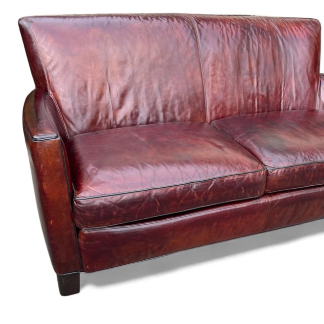 Rich Burgundy Vintage Leather Sofa With Beautiful Patina & Timeless Form - By Crate and Barrell For Sale - Image 12 of 17