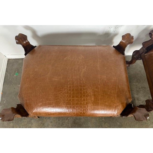 Mid 20th Century Pair of Spanish Revival Embossed Leather Benches For Sale - Image 5 of 10