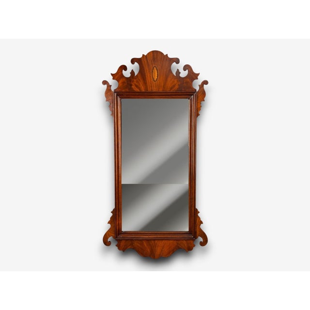 Chippendale, Wall Mirror, Mahogany, Beveled Glass, USA, 20th c. A Chippindale mahogany wall mirror with shell inlay....