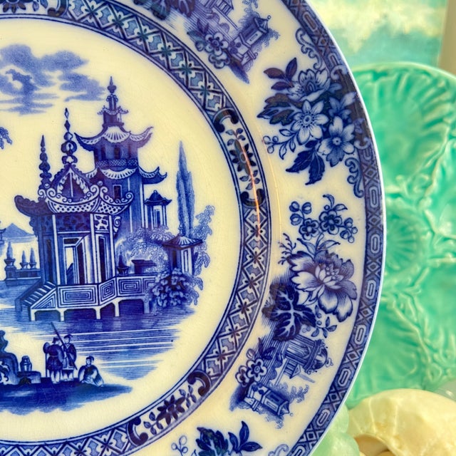 Late 19th Century Antique Flow Blue Doulton Burslem 10 1/2 Plate "Madras" Pattern For Sale - Image 5 of 9