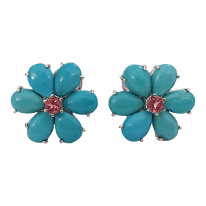 Christina Addison Rubelite Turquoise Gold Flower Earrings