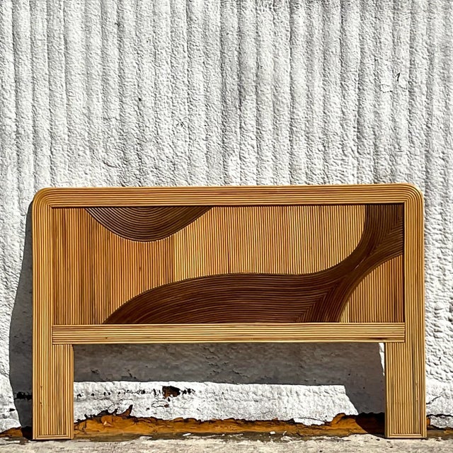 Late 20th Century Vintage Coastal Biomorphic Pencil Reed Queen Headboard For Sale - Image 5 of 8