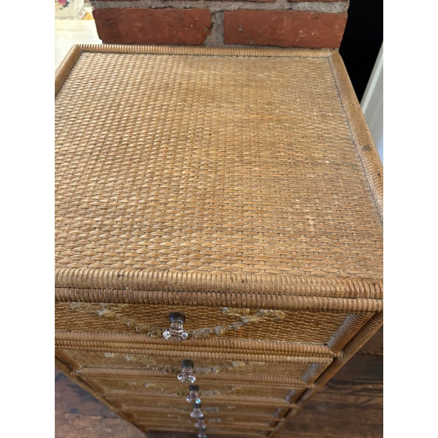 Nantucket Antique Wicker Multi Drawer Tall Chest Commode For Sale - Image 4 of 11