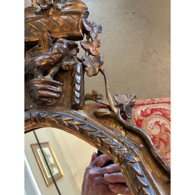 Antique Italian Hand-Carved Gilt Wood Mirror in the Baroque Style For Sale - Image 4 of 12