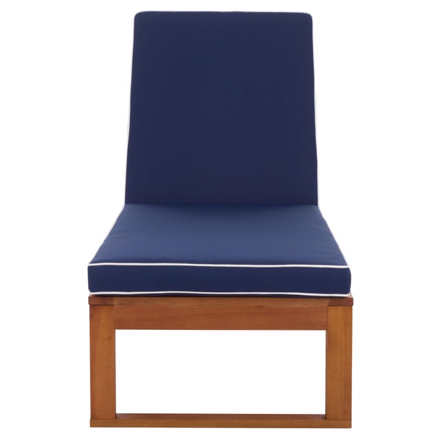 Sophie Chaise Lounge, Natural/Navy Cushion White Piping For Sale - Image 9 of 11