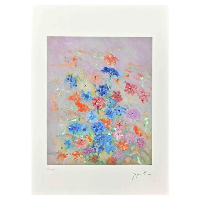 Martine Goeyens, Flowers, Digigraph Print, Late 20th Century For Sale