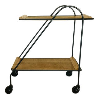Paul Tuttle Style Mid Century Iron Bar Cart For Sale