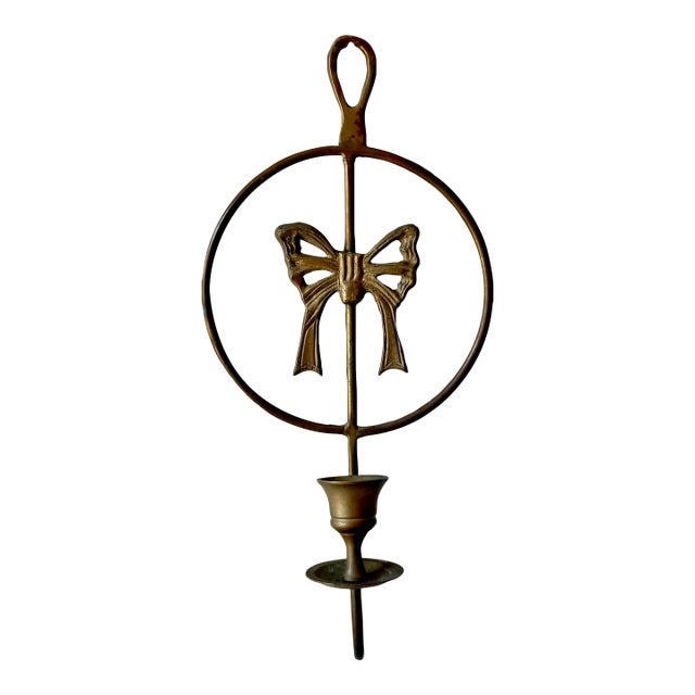 Late 20th Century Brass Bow Candlestick Sconce For Sale