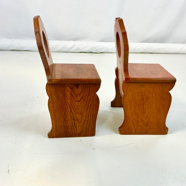 1970s Vintage Child-Size Folk Art Brutalist Gustavian Pine Side Chair - A Pair For Sale - Image 10 of 11