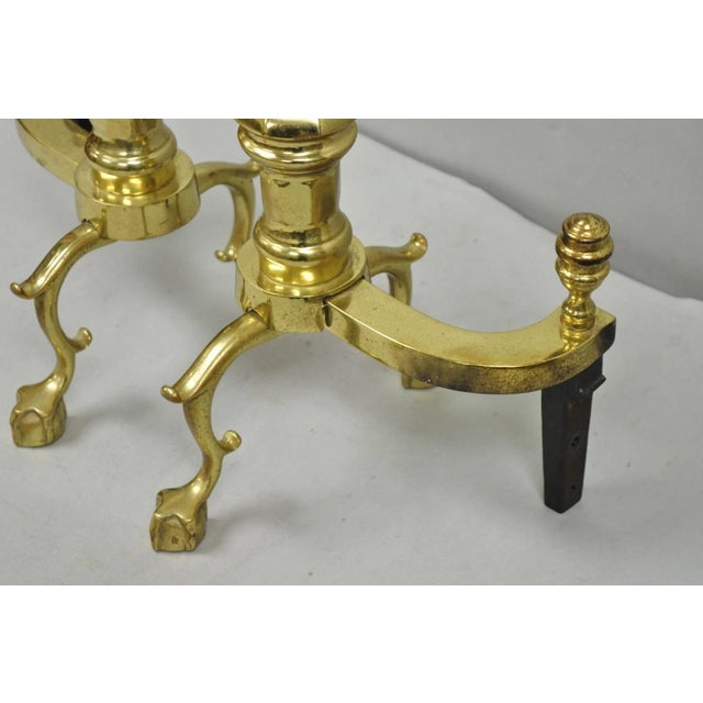 The Harvin Co Vintage Brass Federal Style Branch Foot Fireplace Andirons - Pair For Sale - Image 12 of 16