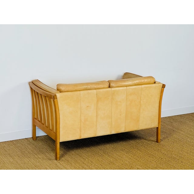 Beige Vintage Scandinavian Sofa in Beige Leather and Wood from Stouby, 1960s For Sale - Image 8 of 18