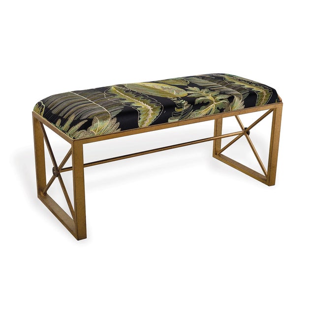 The medallion double bench kit is shown with our "Forest" leaves inspired embroidery fabric. The bench includes a black...
