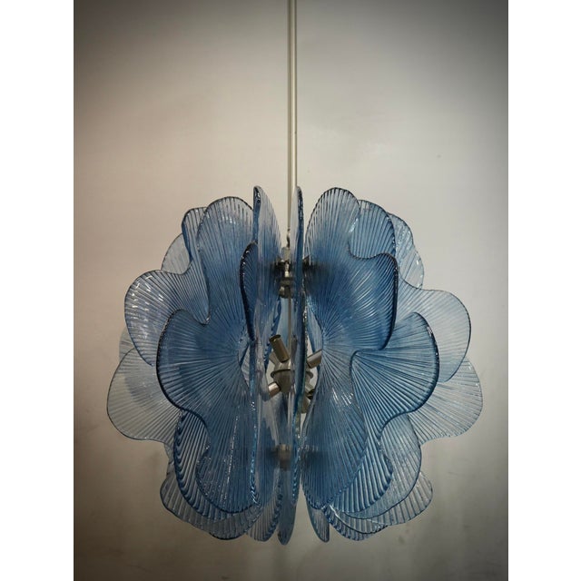 1990s Murano Aqua Blu Glass Chandeliers and Pendant in the style of Fontana Arte, 1990s For Sale - Image 5 of 10