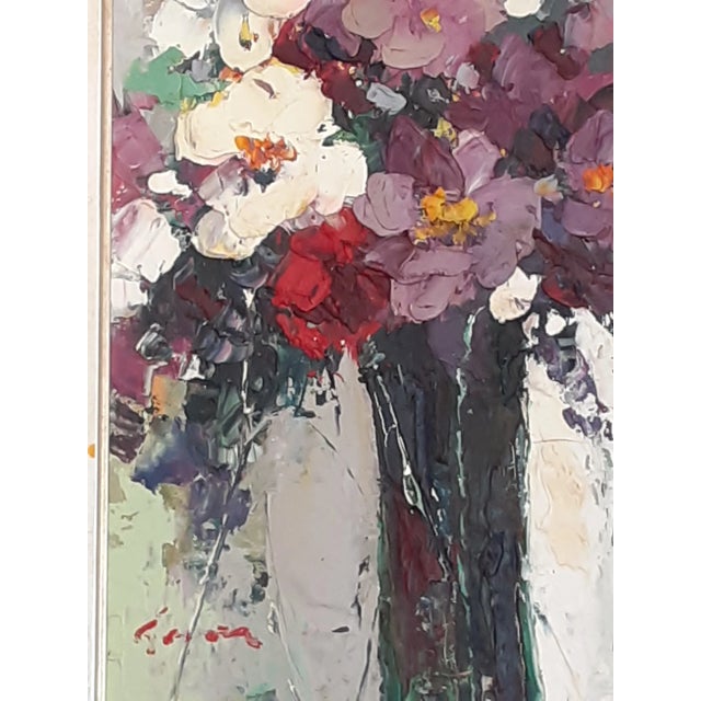 Textile Signed Impressionist Impasto MCM Painting in Custom Silver Gilt Frame For Sale - Image 7 of 8