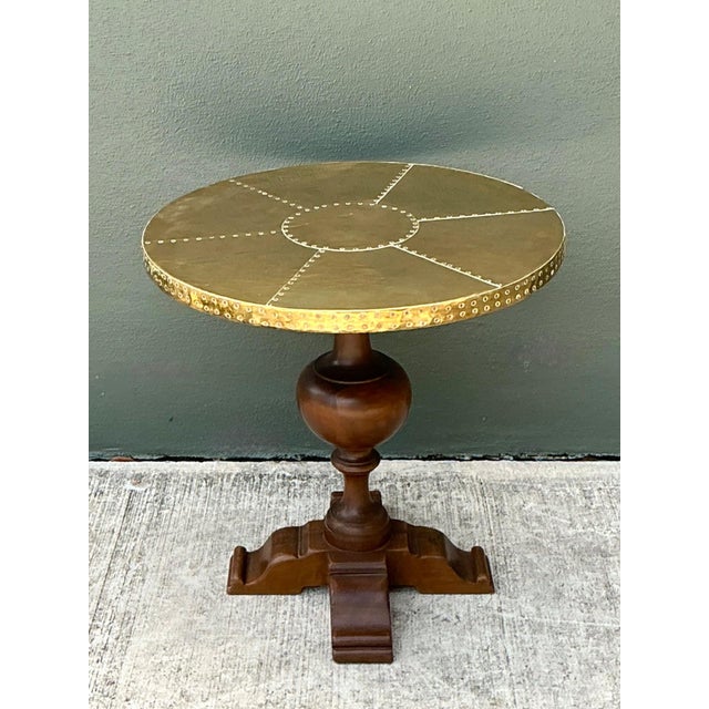 Vintage Brass and Wood Pedestal Table For Sale - Image 10 of 12