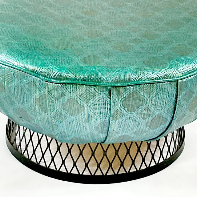 1960s Mid-Century Modern Boho Chic Turquoise Ottoman Footstool | Chairish