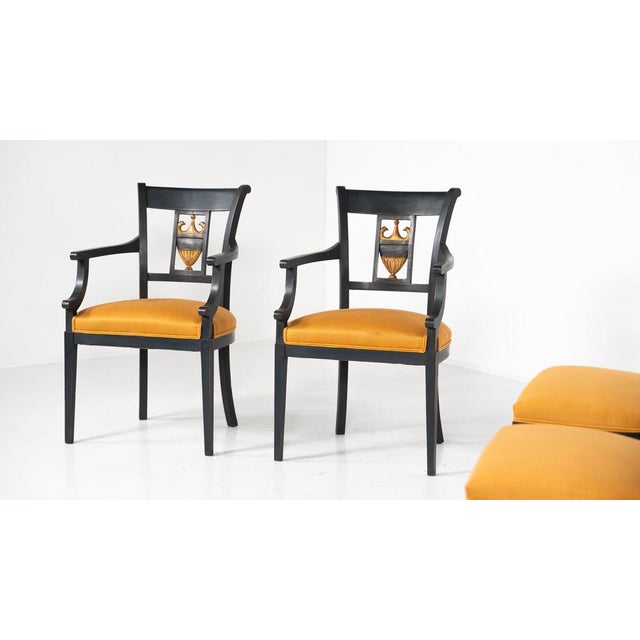 Empire Style Black and Gold Armchairs & Dining Chairs, Set of 6 For Sale - Image 9 of 18