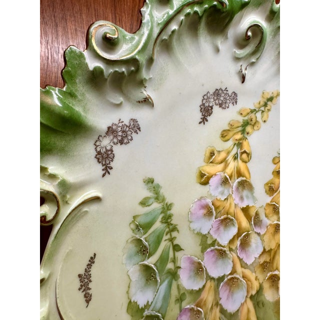 Antique Hand Painted German Porcelain Large Cabinet Plate Floral Reticulated Handles For Sale - Image 12 of 12