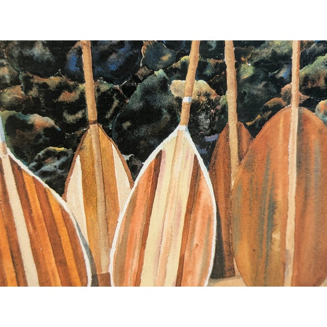 1980s Original Watercolor by Peggy Chun "Spirit of the Paddles" - Hawaiian Canoe (Wa'a) and Paddles (Hoe) For Sale In New York - Image 6 of 6