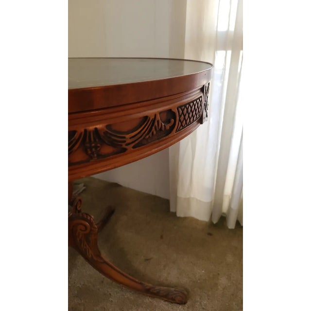 Gorgeous Round Mahogany Table With Green Leather Top For Sale - Image 10 of 13