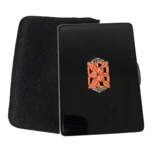 Early 20th Century Art Deco Silver and Enamel Compact With Coral