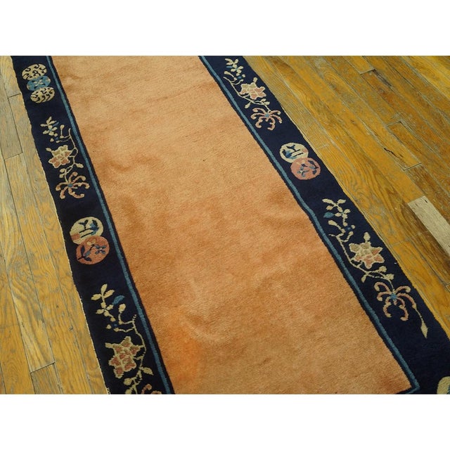 1920s Apricot Open Field Geometric Antique Chinese Peking Carpet 2'4" X 8'9" Rug For Sale - Image 4 of 10
