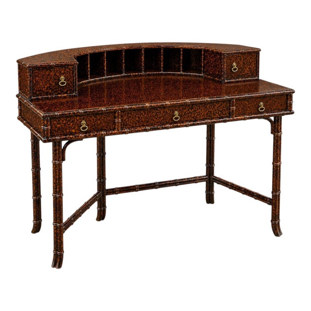 Late 20th Century 1990s Regency Style Faux Bamboo & Tortoise Lacquer Carlton House Rattan Desk or Vanity For Sale - Image 5 of 8