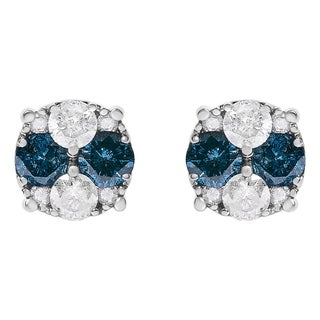 .925 Sterling Silver 2.0 Cttw Blue Diamond Composite Cluster Stud Earring For Sale