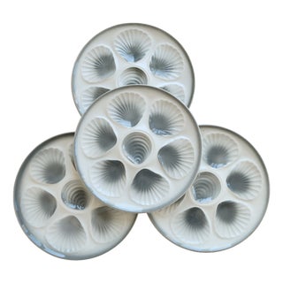 Vintage Oyster Plates in Blue-Grey Gradient Earthenware from Moulin des Loups, 1970s, Set of 4 For Sale