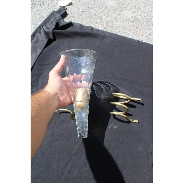 Brass and Murano Glass Wall Lamps, Italy, 1970s, Set of 2 For Sale - Image 6 of 11