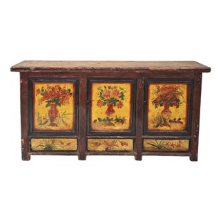 Hand-Painted Botanical Mural Buffet For Sale
